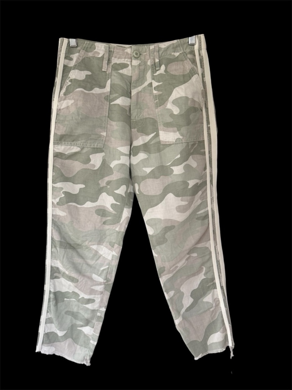 MOTHER Shaker Crop Fray Camouflage Stripe-Trim Desert Print - Size 27